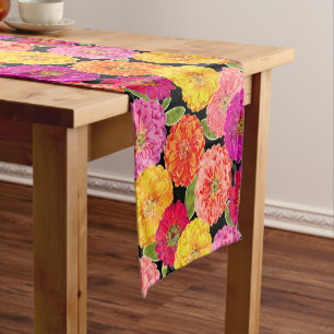 Summer Zinnias Pink Yellow Floral Short Table Runner