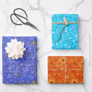 Summer Zodiac Trio Gemini Cancer Leo Wrapping Paper Sheets