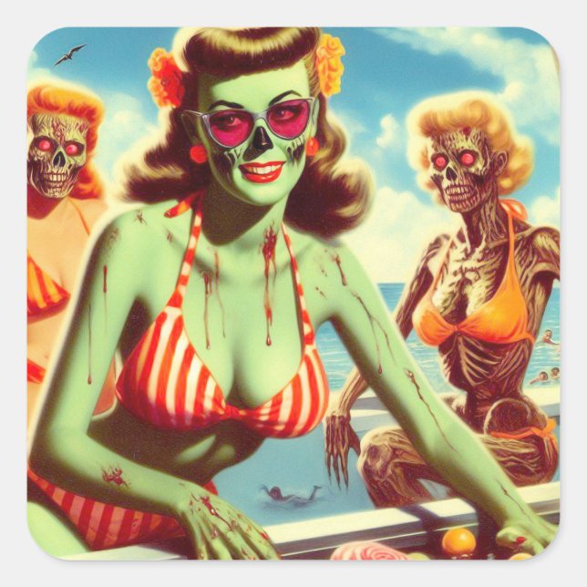 Summer Zombie Pin-up Square Sticker (Front)