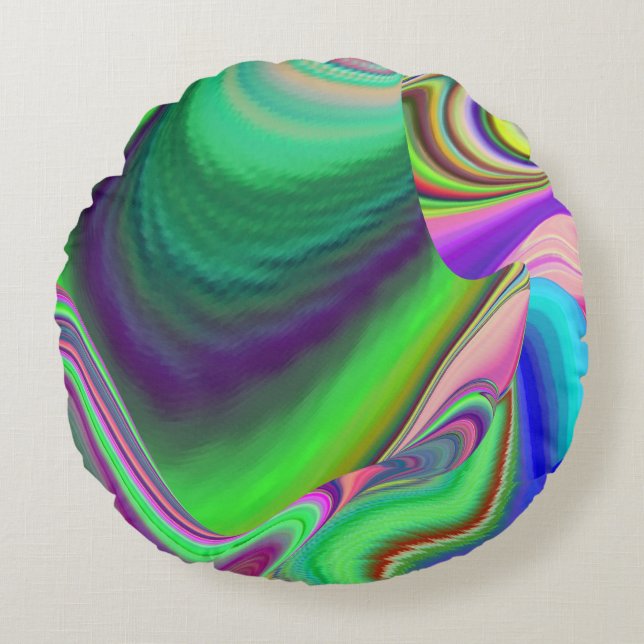 Summerfeeling , Abstract 3D Rainbowart Round Pillow (Front)