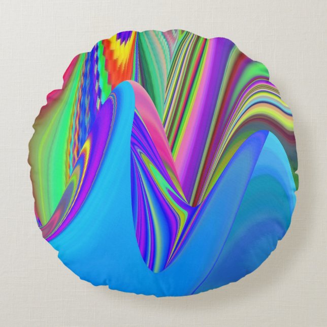Summerfeeling , Abstract 3D Rainbowart Round Pillow (Front)