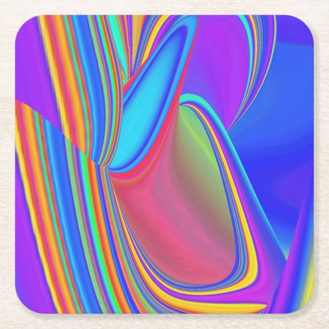 Summerfeeling , Abstract 3D Rainbowart Square Paper Coaster (Front)