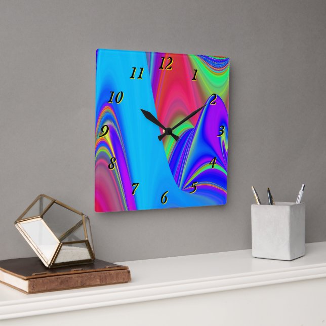 Summerfeeling , Abstract 3D Rainbowart Square Wall Clock (Office)