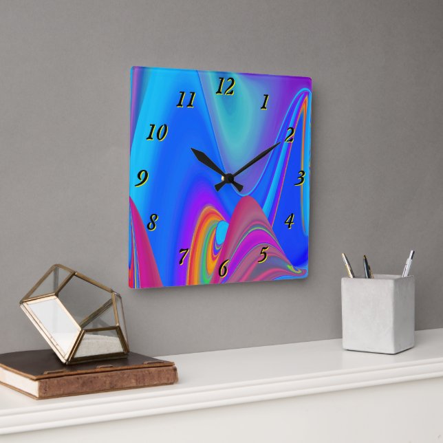 Summerfeeling , Abstract 3D Rainbowart Square Wall Clock (Office)
