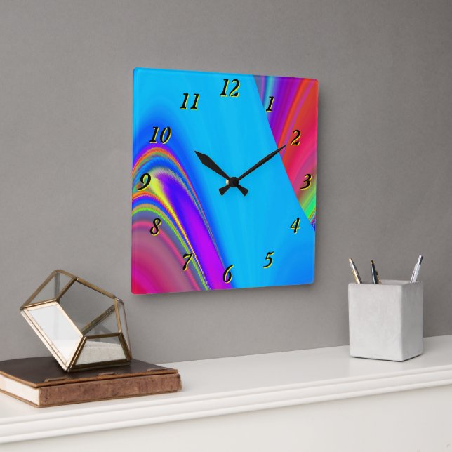 Summerfeeling , Abstract 3D Rainbowart Square Wall Clock (Office)