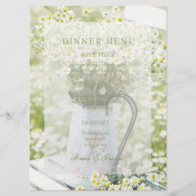 Summerfield Daisies Camomile Flower Wedding Menu (Front)
