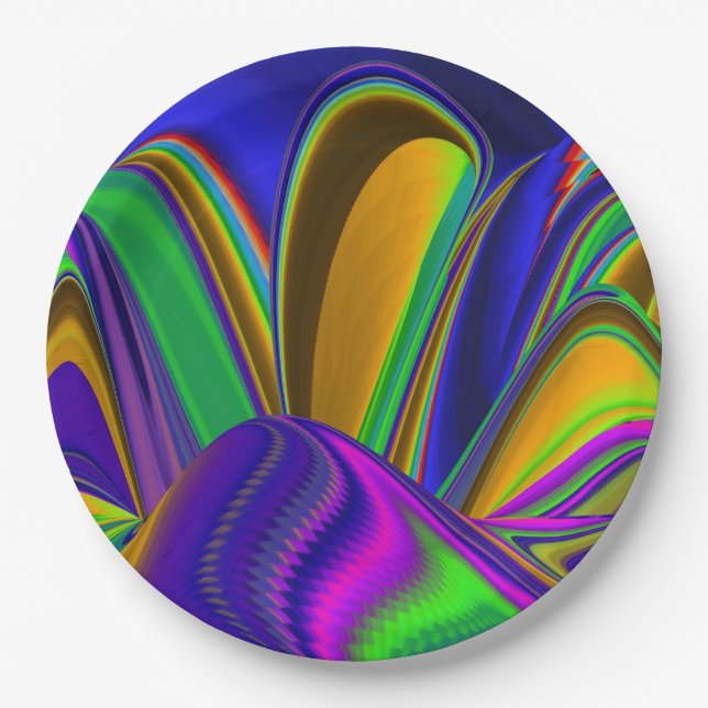 Summerrainbow , Abstract 3D Rainbowart Paper Plates (Front)