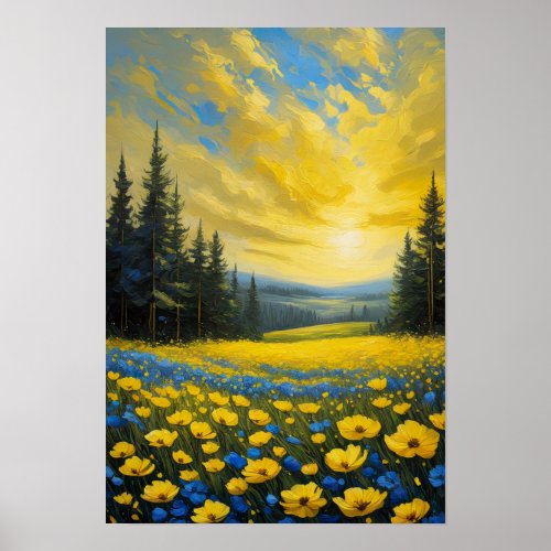 Summers Glow Golden Sky Above a Meadow Poster
