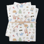 Summers In New England Coastal Family Vacation Wrapping Paper Sheets<br><div class="desc">A collection of memories from summers in New England sharing beach houses with cousins and forming core memories with your little ones. This print features iconic coastal illustrations like Adirondack chairs, lobsters, clams, tennis rackets, playing cards, tote bags, smores, and sunnies. This print would be a great addition to your...</div>
