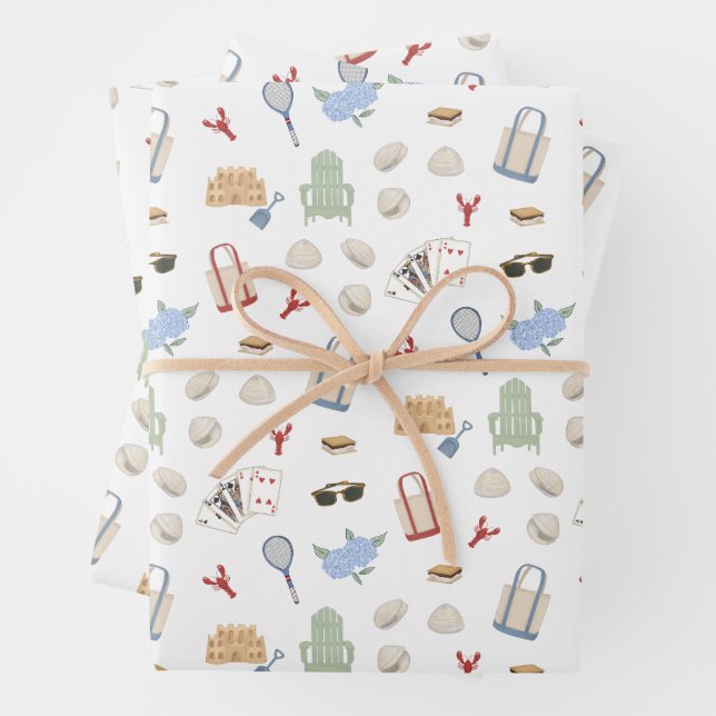 Summers In New England Coastal Family Vacation Wrapping Paper Sheets (In situ)