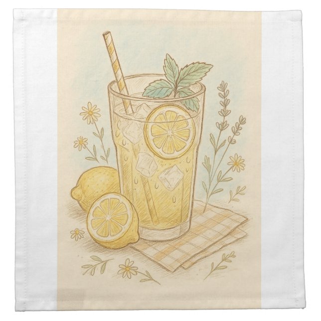 Summer's Sweetest Sip Pastel Lemonade Illustration Cloth Napkin (Front)