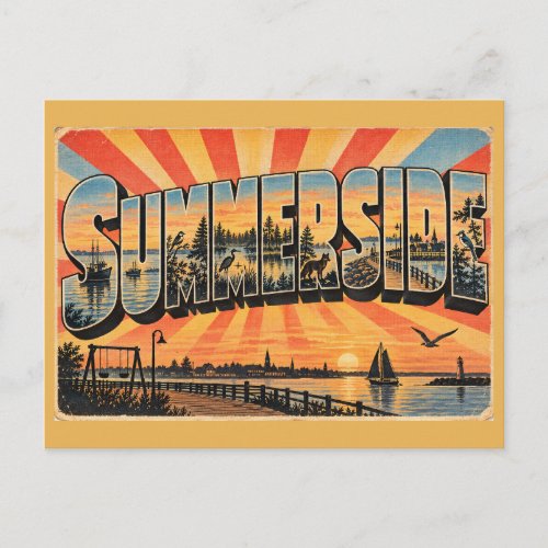 Summerside PEI Harbour Boardwalk Bay Art Postcard