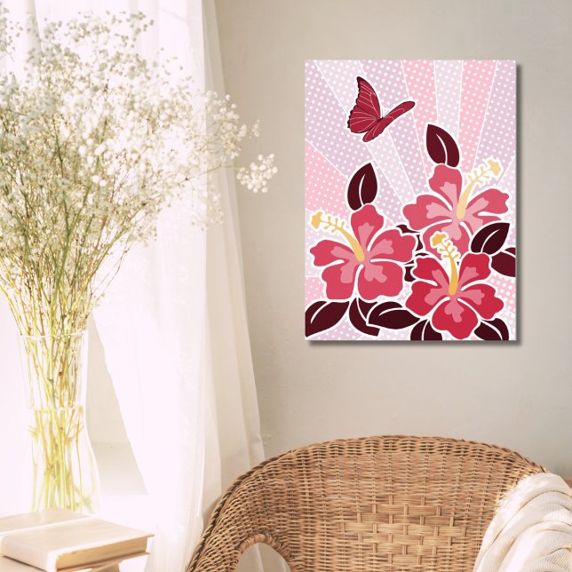 Summertime Blooming Pink Hibiscus & Butterfly Pink Poster (Summertime Blooming Pink Hibiscus & Butterfly )