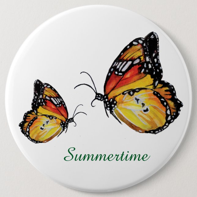 Summertime butterfly drawing Round Badge Button (Front)