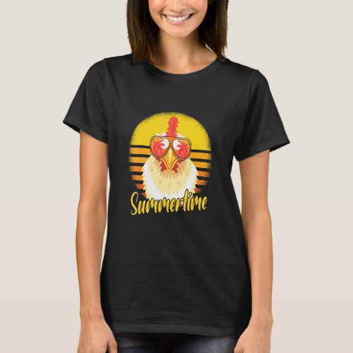 Summertime Chicken Retro Sunset Beach Vacation Chi T_Shirt