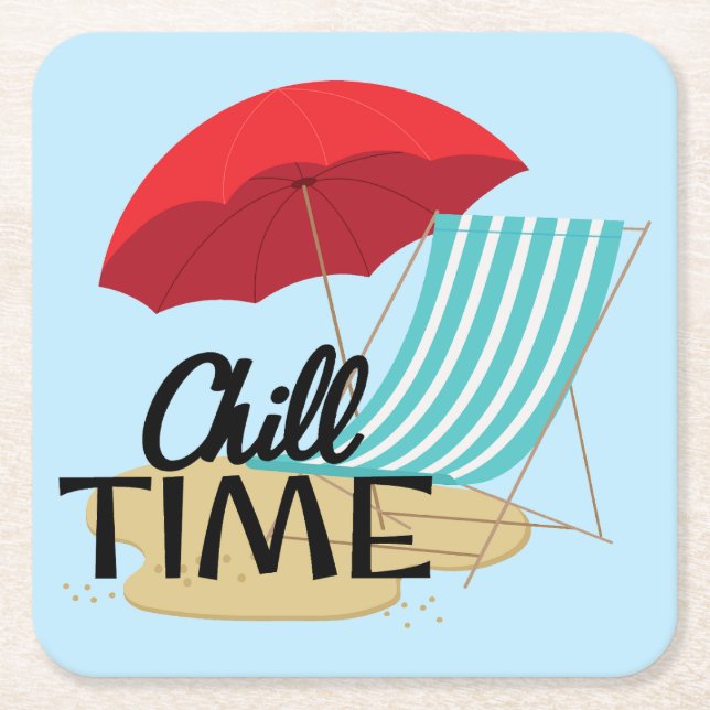 Summertime Chill Time at the Beach Square Paper Coaster (Front)