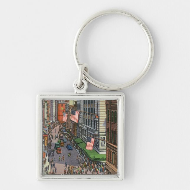 Summertime Crowds on Washington Street Keychain (Front)