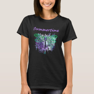 Summertime Dragonfly Purple Blue Green Watercolor T-Shirt