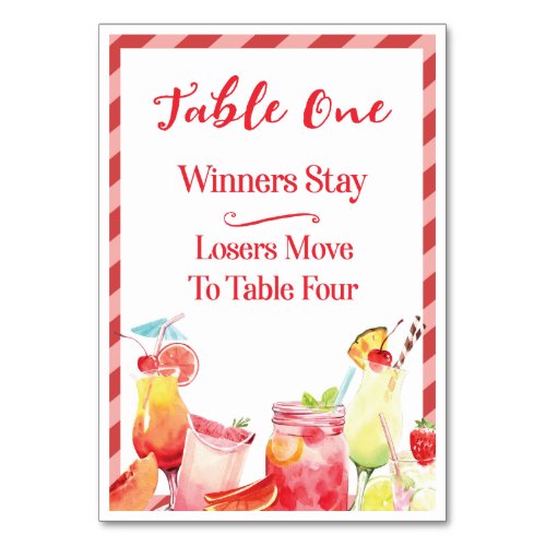 Summertime Drinks Table Card One to Four Bunco