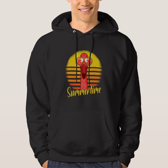 Summertime Flamingo Retro Sunset Beach Vacation Fl Hoodie (Front)