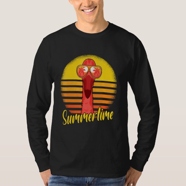 Summertime Flamingo Retro Sunset Beach Vacation Fl T-Shirt (Front)