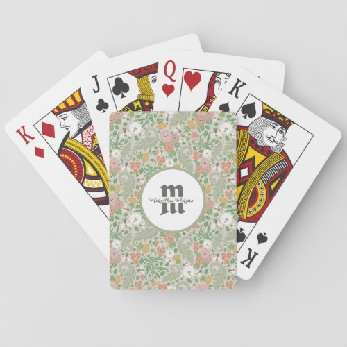 Summertime Flowers and Bees with Monogram Playing Cards