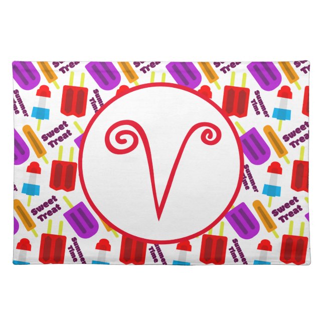 Summertime Frozen Juice Bar Monogram Cloth Placemat (Front)