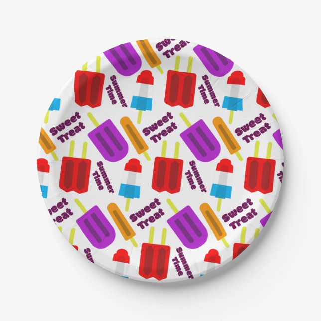 Summertime Frozen Juice Bar Pattern Paper Plates (Front)