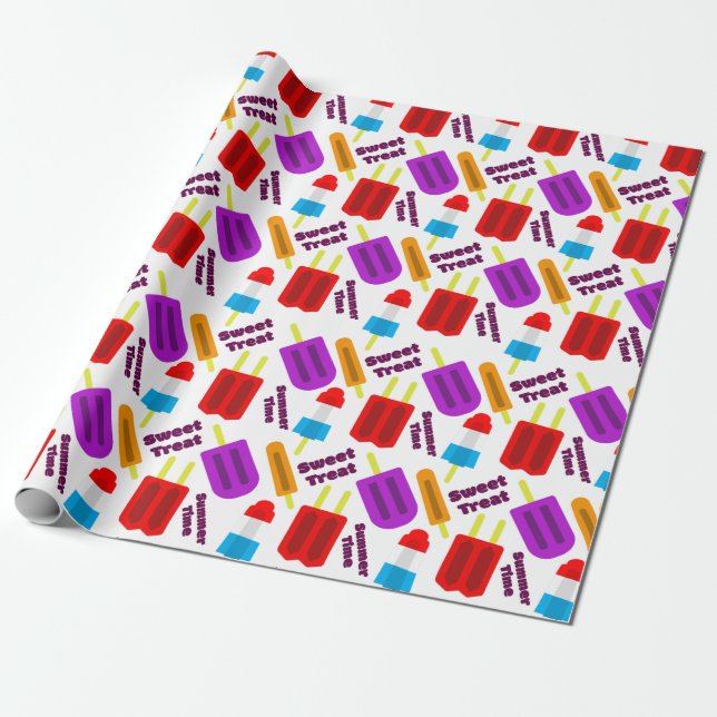 Summertime Frozen Juice Bar Pattern Wrapping Paper (Unrolled)