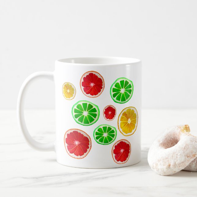 Summertime fruit colorful fruity pattern coffee mug (With Donut)