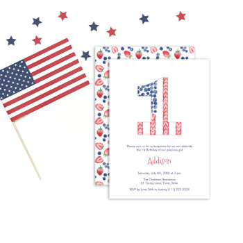 Summertime Fruit Red White Blue 1st Birthday Party Invitation by DulceGrace at Zazzle