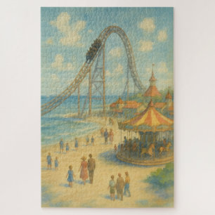 Summertime Fun Watercolor Beach Amusement Park  Jigsaw Puzzle