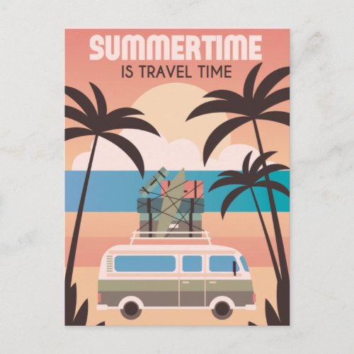 Summertime is travel time postcard