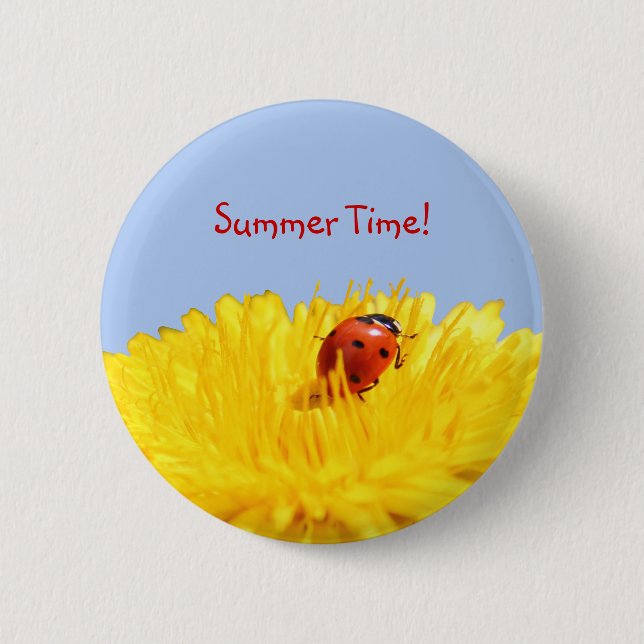Summertime Ladybug On Yellow Flower Pinback Button (Front)