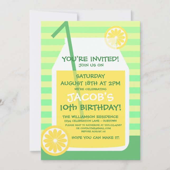 Summertime Lemonade Party Invitation (Front)