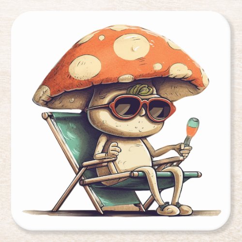 Summertime Mushroom Square Paper Coaster