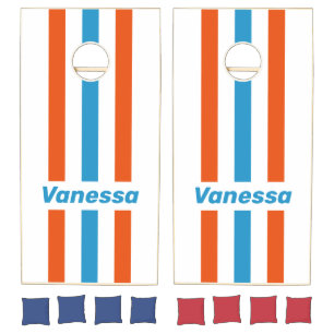 Summertime Nostalgic Pin Striped with Name Cornhole Set