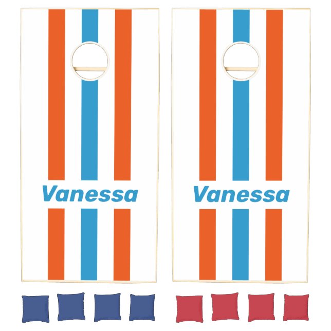 Summertime Nostalgic Pin Striped with Name Cornhole Set (Set)