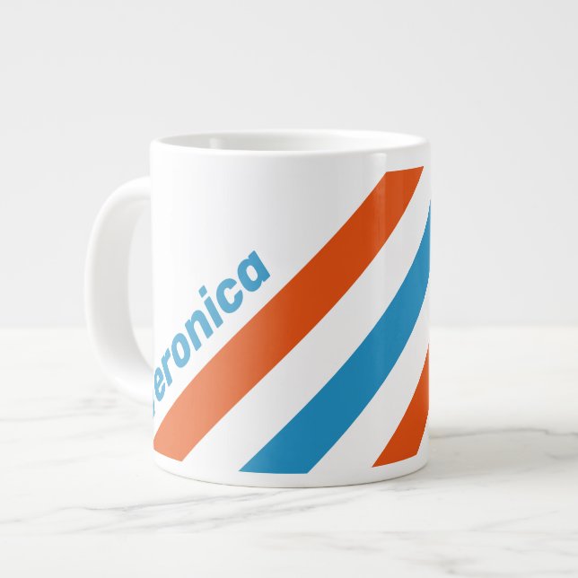 Summertime Nostalgic Stripes with Name Giant Coffee Mug (Front Left)