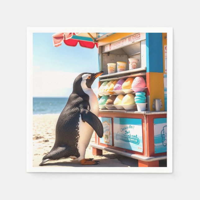 Summertime Penguin At Ice Cream Stand Napkins (Front)