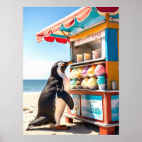 Summertime Penguin At Ice Cream Stand