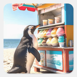 Summertime Penguin At Ice Cream Stand Square Sticker