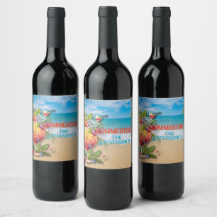 Summertime Personalized Name Beach Ocean Wine Label