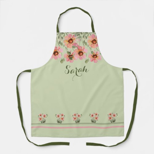 Summertime Personalized Name Green Floral Apron