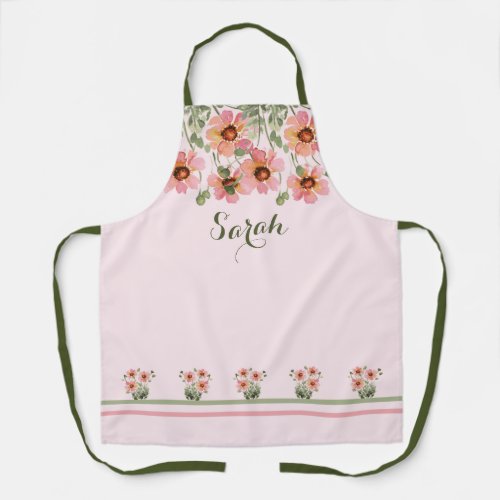 Summertime Personalized Name Pink Floral Apron