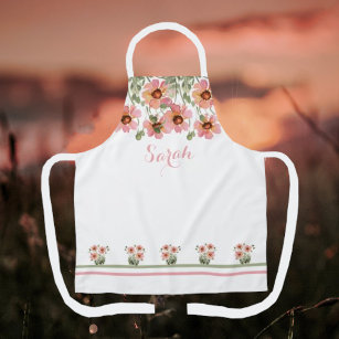 Summertime Personalized Name White Floral Apron