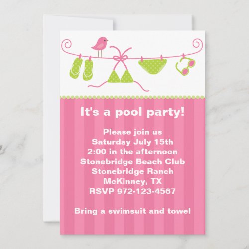 Summertime Pink and Green Bathing Suit Invitation