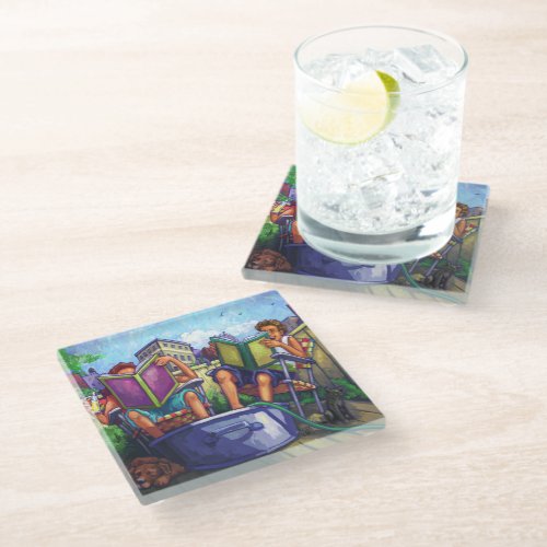 Summertime Reading Art Glass Coaster