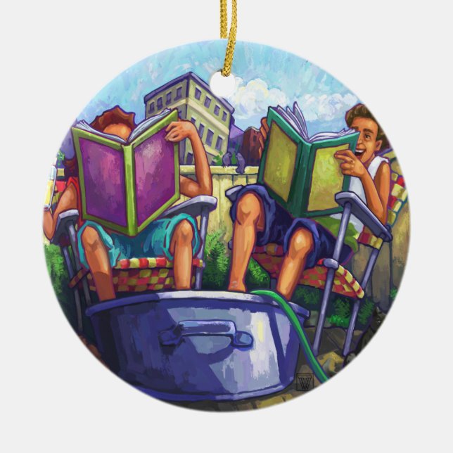 Summertime Reading Ceramic Ornament (Front)