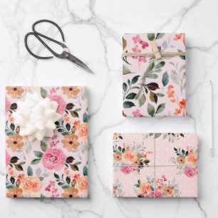 Summertime Roses Floral - All Occasion Set of 3 Wrapping Paper Sheets
